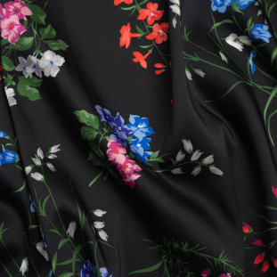 Carolina Herrera Italian Black, Red and Blue Floral Polyester Twill