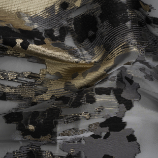 Gray, Black and Metallic Gold Abstract Luxury Burnout Brocade