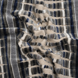 Blue Steel Stripes and Plush Velvet Undulating Lines Upholstery Woven