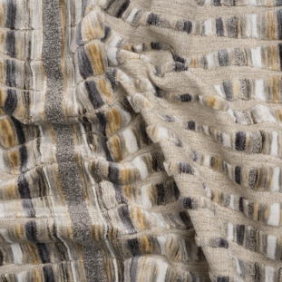 Sandstone Stripes and Plush Velvet Undulating Lines Upholstery Woven