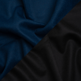Dark Blue and Black Brushed Wool Blend Twill Double Cloth Coating