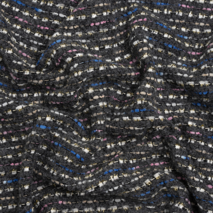 Charcoal, Pink and Blue Boucle Striped Acrylic Tweed