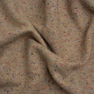 Beige and Rainbow Speckled Wool Blend Tweed Coating