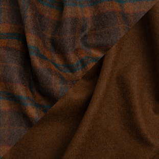 Chocolate, Burnt Sienna and Teal Plaid Brushed Wool Blend Double Cloth Coating