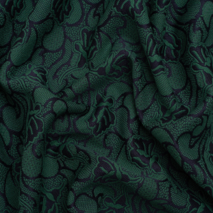 Hunter Green and Black Lace-Like Flowers Cotton and Polyester Jacquard