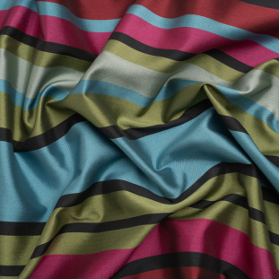 Pink, Green and Turquoise Marcod Stripes Polyester Twill