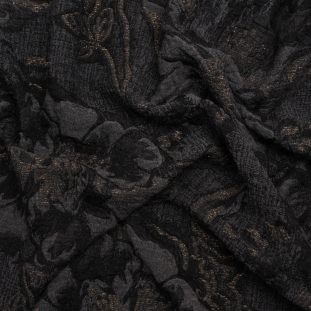 Black, Gray and Metallic Gold Floral Stretch Polyester Matelasse