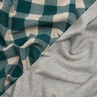 Pine Green and Beige Checked and Heathered Gray Cotton and Polyester French Terry