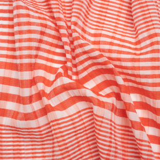 Blood Orange and Shimmering White Striped Ribbed Nylon Matelasse