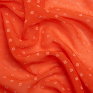 Orange and White Woven Diamond Dots Polyester Chiffon