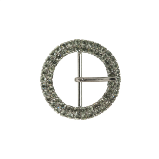 Swarovski Crystal and Gunmetal Circular Two-Row Rhinestone Buckle - 2"
