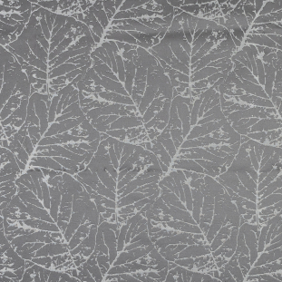 British Imported Slate Satin-Faced Jacquard with Overlapping Leaves