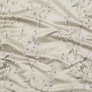 British Imported Linen Satin-Faced Floral Jacquard