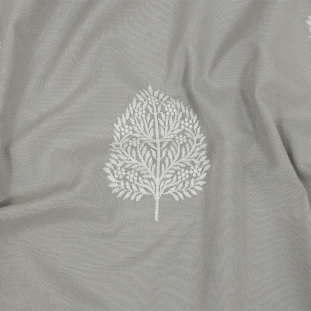 British Imported Silver Foliage Embroidered Drapery Woven