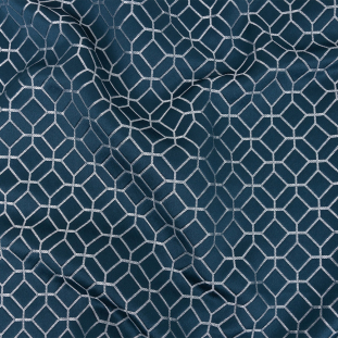 British Imported Indigo Tiled Geometric Polyester Jacquard