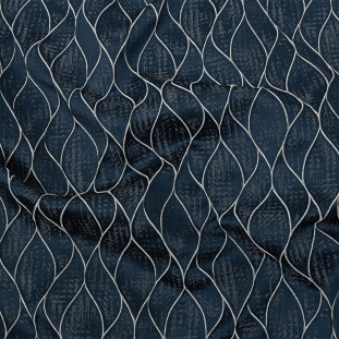 British Imported Indigo Leafy Silhouettes Polyester Jacquard