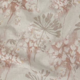 British Imported Dusky Pink Floral Printed and Embroidered Drapery Canvas