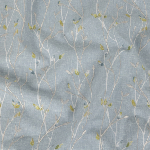 British Imported Bluebell Printed and Embroidered Branches Drapery Woven
