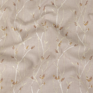 British Imported Dusky Pink Printed and Embroidered Branches Drapery Woven
