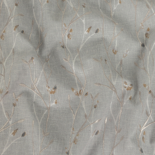 British Imported Pebble Printed and Embroidered Branches Drapery Woven