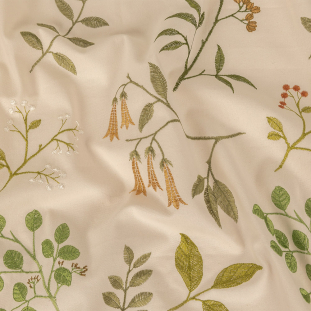 British Imported Kiwi Floral Embroidered Cotton Twill