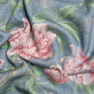 British Imported Dusky Seaspray Floral Viscose and Linen Woven