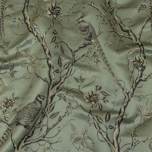 British Imported Ocean Perched Peacocks Drapery Jacquard