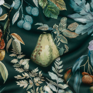 British Imported Forest Tropical Fruits and Foliage Printed Polyester Microvelvet