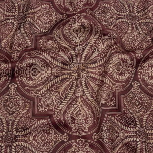 British Imported Berry Ornate Leafy Tiles Printed Polyester Velvet