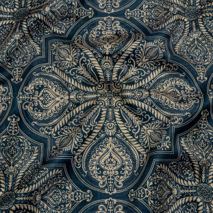 British Imported Ink Ornate Leafy Tiles Printed Polyester Velvet