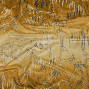 British Imported Yellow Ochre Meadow Grass Ombre Printed Polyester Velvet