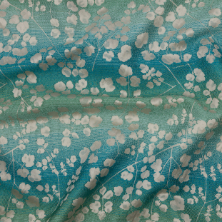 British Imported Verdigris Ombre Stripes and Little Flowers Drapery Jacquard