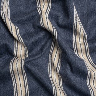 British Imported Indigo Striped Cotton and Polyester Drapery Twill