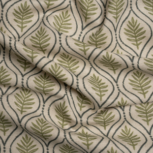 British Imported Olive Leaf Motif Printed Cotton and Linen Canvas