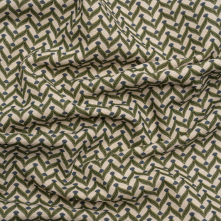 British Imported Olive Leafy Chevrons Printed Cotton and Linen Canvas