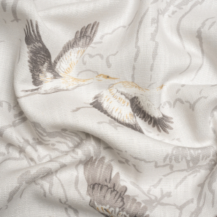 British Imported Silver Cranes in the Clouds Viscose and Linen Drapery Woven