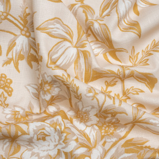 British Imported Ochre Floral Printed Cotton Canvas