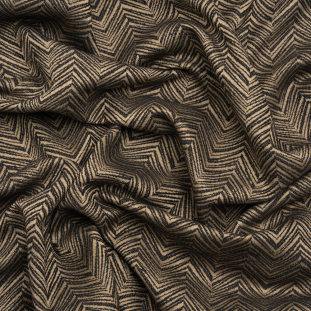 Herringbone Chevrons Recycled Polyester and Cotton Drapery Jacquard - Noir - British Imported