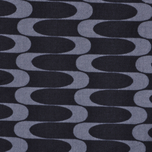 Black and Gray Wavy Lines Cotton Twill