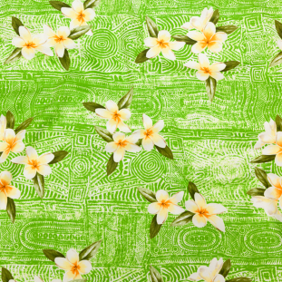 Oscar de la Renta Bright Green Floral Aztec Print Cotton-Lycra Twill