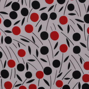 Black/Red/White Geometric Cherries on a Stretch Cotton Twill