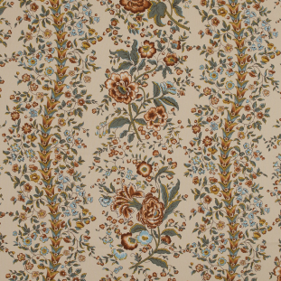 Italian Warm Beige and Blue Floral Cotton Twill