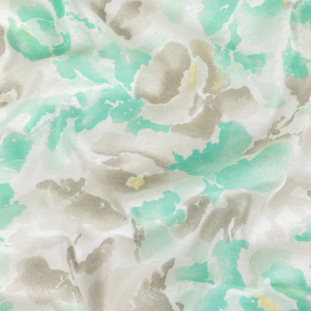 Aqua and Dove Painterly Floral Cotton Jersey