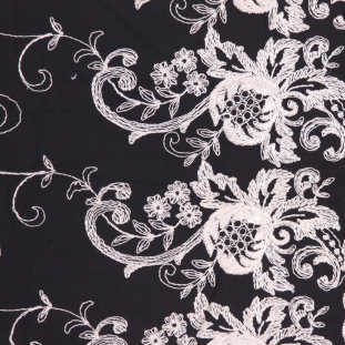 Black/Marshmellow Floral Cotton Embroidered Twill