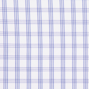Italian White and Blue Plaid Cotton Shirting