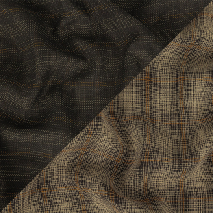 Beige, Brown, and Orange Plaid and Striped Lightweight Rayon and Cotton Double Cloth Suiting