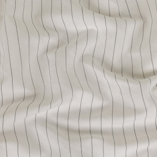 Black and White Pinstriped Cotton and Linen Herringbone Twill Suiting