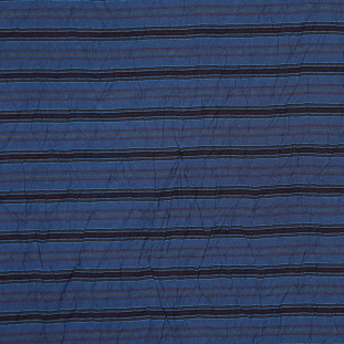 Italian Deep Blue-Green Crinkled Striped Woven