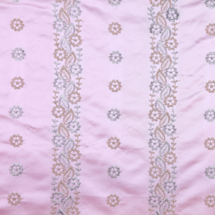 French Vintage-Style Embroidered Pink Poly Satin