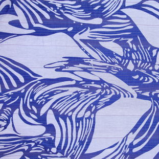 Blue and White Embroidered and Striped Voile